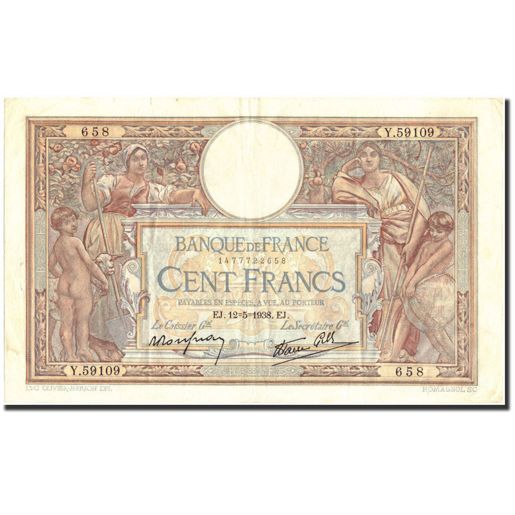 Frankreich, 100 Francs, 100 F 1908-1939 ''Luc Olivier Merson'', 1938