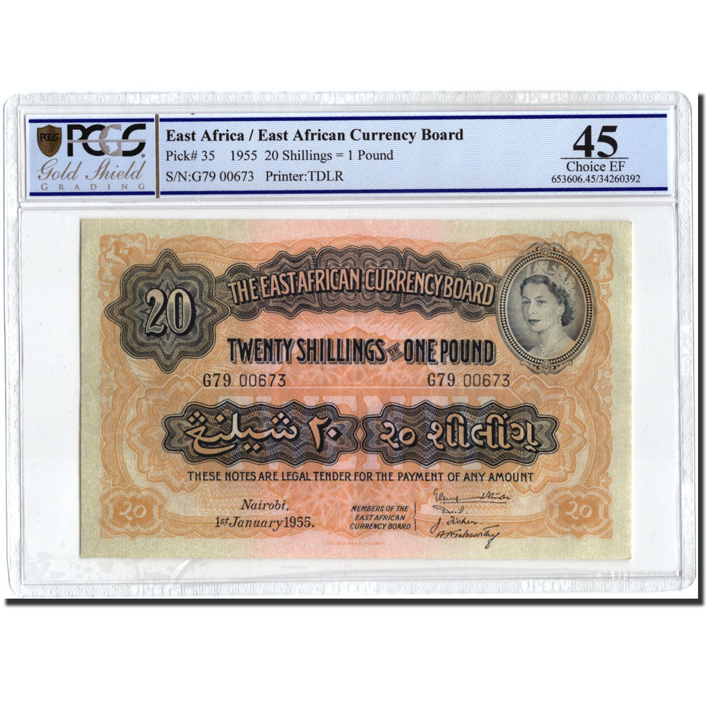 Billet, EAST AFRICA, 20 Shillings = 1 Pound, 1955, 1955-01-01, KM:35, Gradée