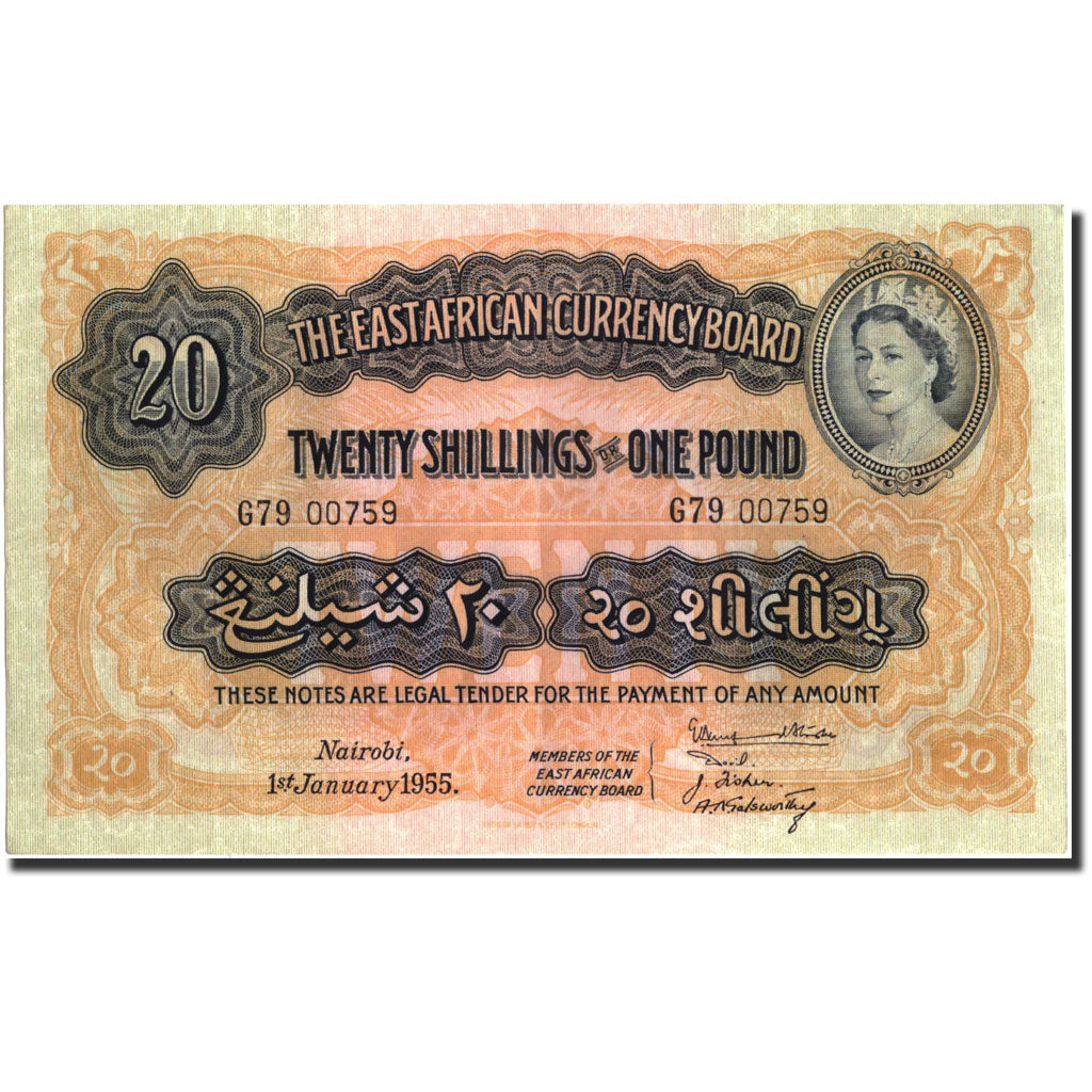 Billet, EAST AFRICA, 20 Shillings = 1 Pound, 1955, 1955-01-01, KM:35, SUP+