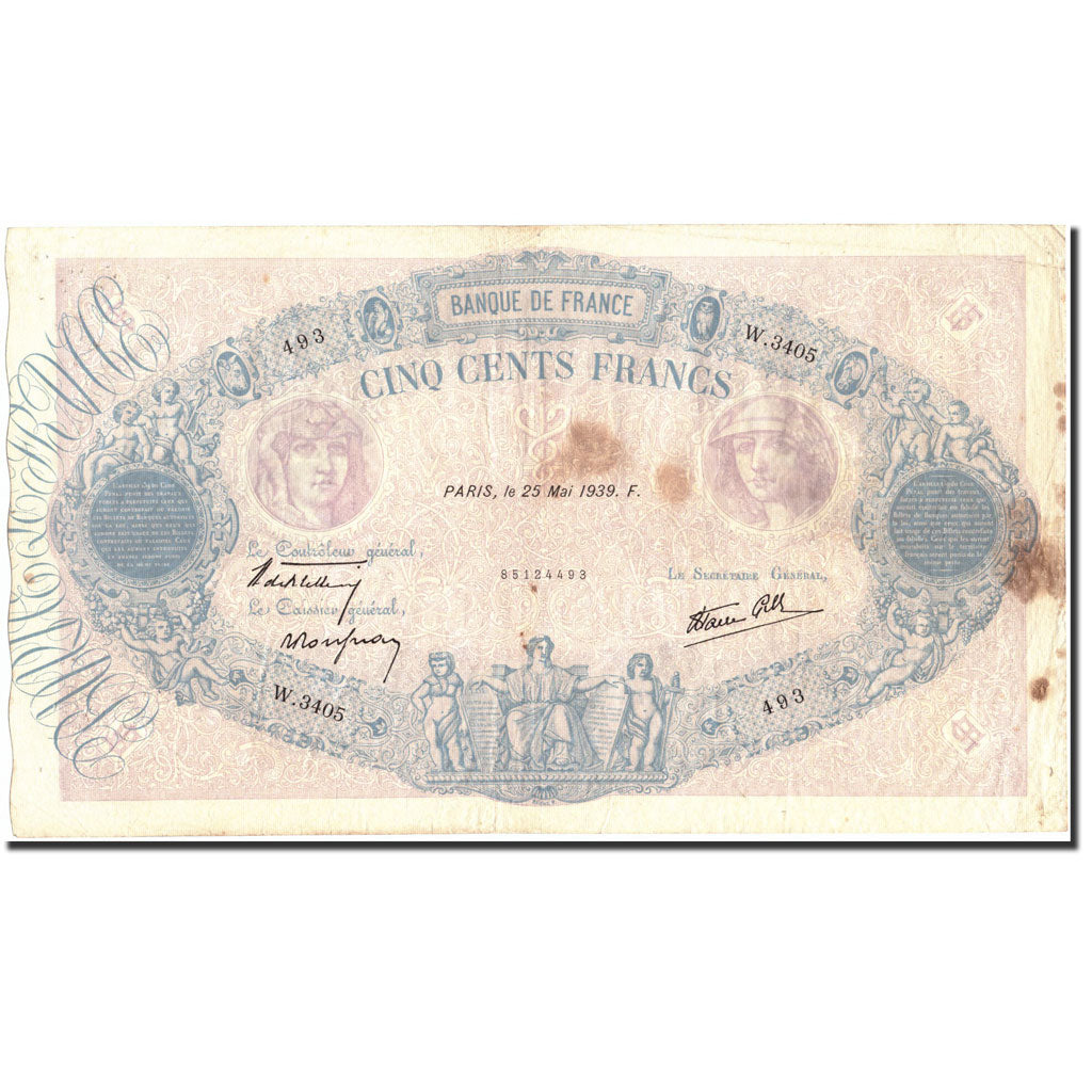 Francia, 500 Francs, 500 F 1888-1940 ''Bleu et Rose'', 1939, 1939-05-25, BC+