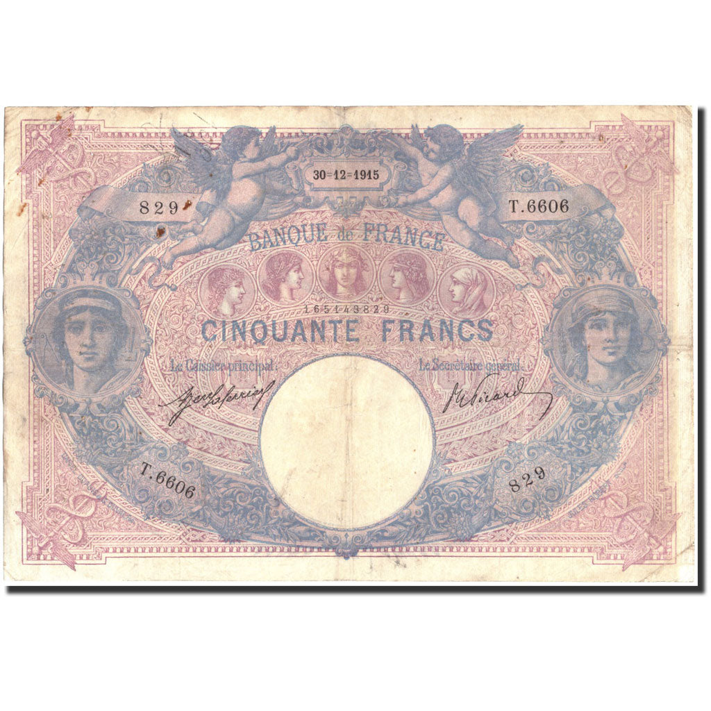 France, 50 Francs, 500 F 1888-1940 ''Bleu et Rose'', 1915, 1915-12-30