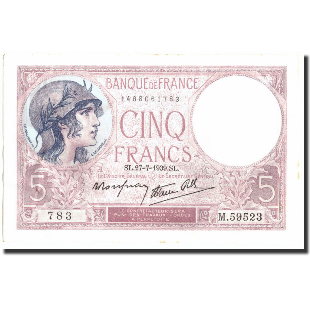 Frankrijk, 5 Francs, 5 F 1917-1940 ''Violet'', 1939, 1939-07-27, SUP