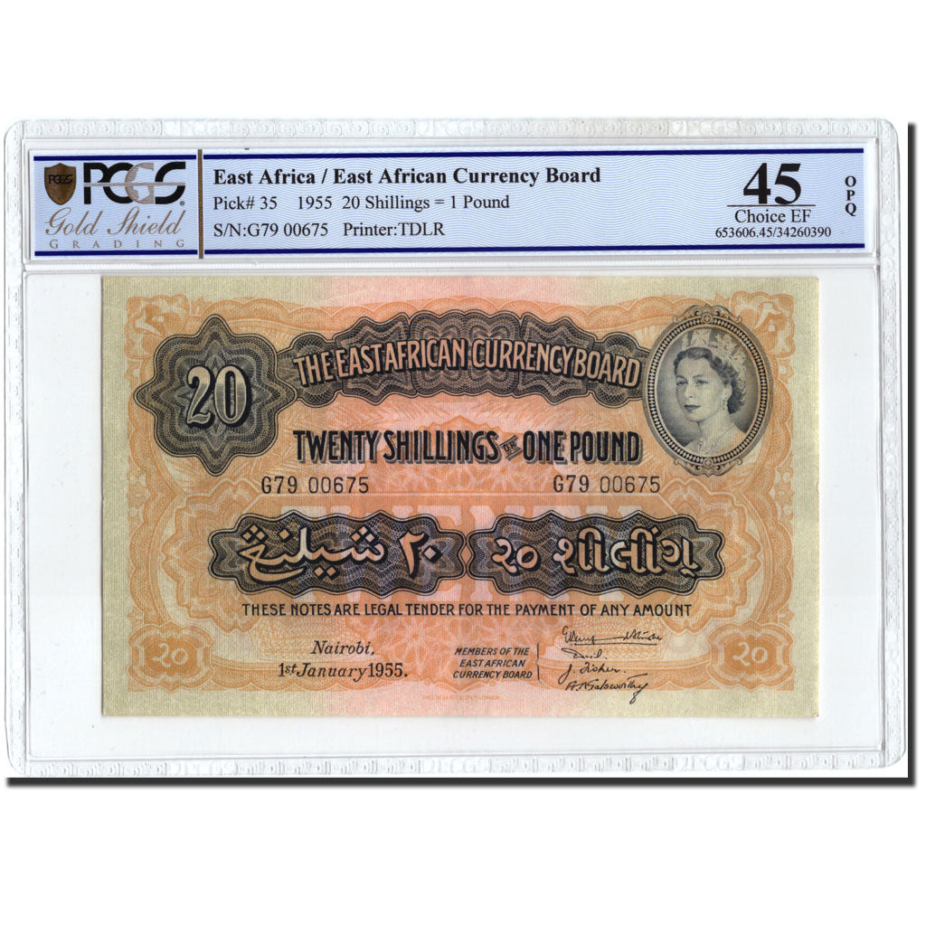 Billet, EAST AFRICA, 20 Shillings = 1 Pound, 1955, 1955-01-01, KM:35, Gradée