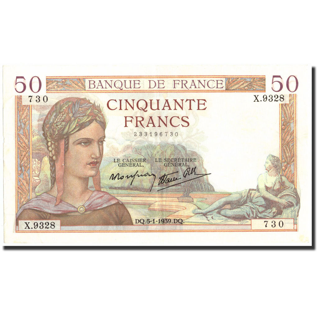 Francia, 50 Francs, 50 F 1934-1940 ''Cérès'', 1939, 1939-01-05, BB+