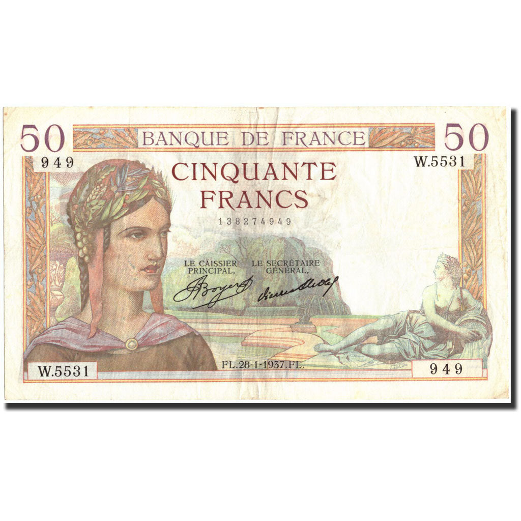 Francia, 50 Francs, 50 F 1934-1940 ''Cérès'', 1937, 1937-01-28, BB