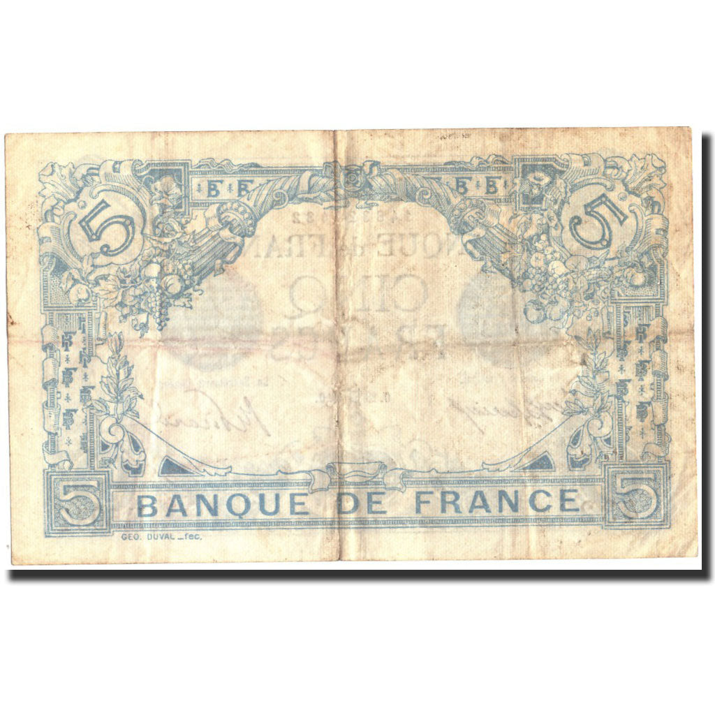 France, 5 Francs, 5 F 1912-1917 ''Bleu'', 1915, 1915-05-28, VF(30-35)