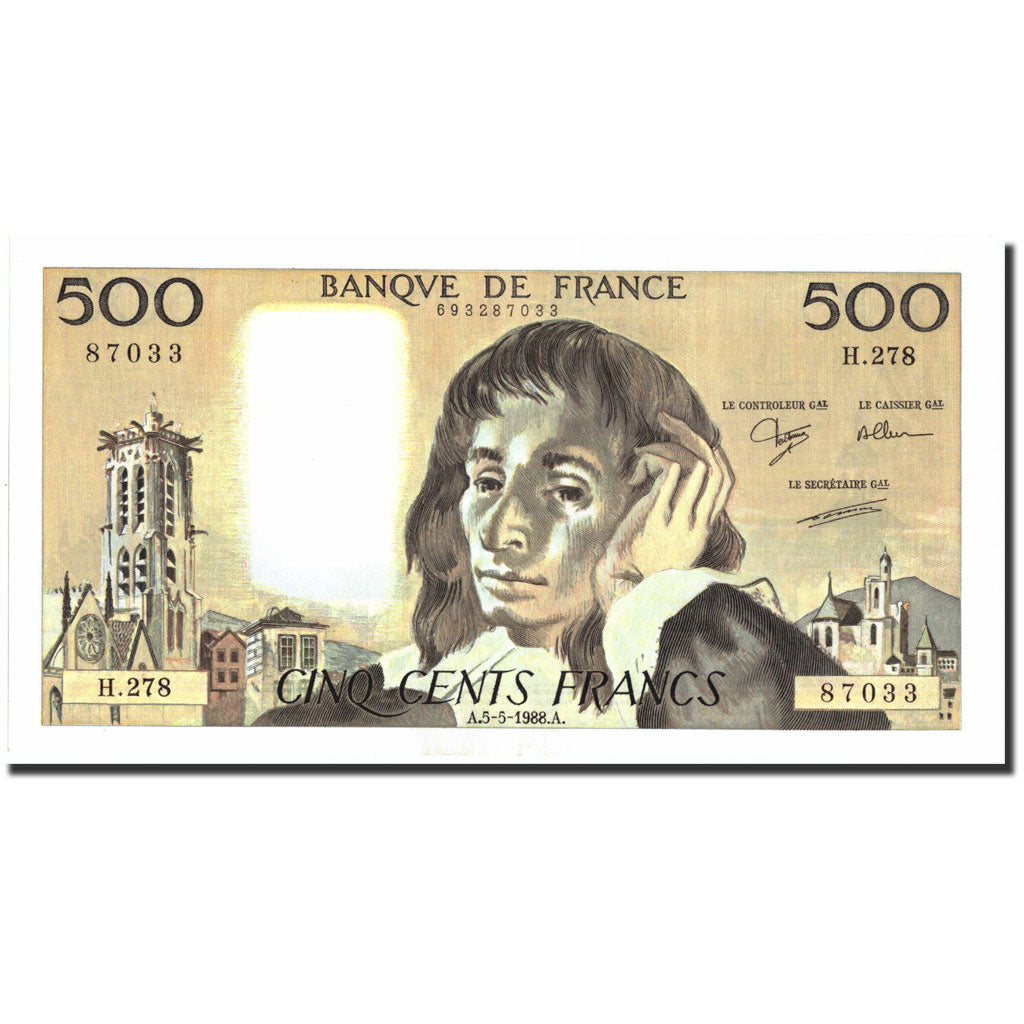 France, 500 Francs, 500 F 1968-1993 ''Pascal'', 1988, 1988-05-05, UNC(64)