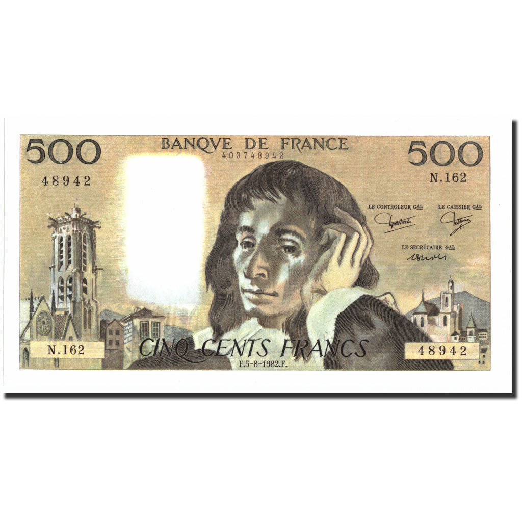 France, 500 Francs, 500 F 1968-1993 ''Pascal'', 1982, 1982-08-05, UNC(63)