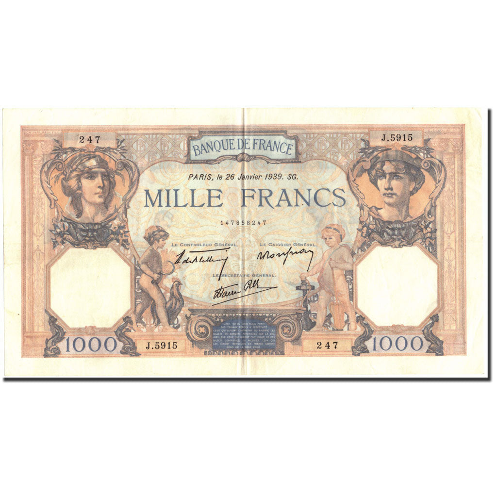 Francia, 1000 Francs, 1 000 F 1927-1940 ''Cérès et Mercure'', 1939