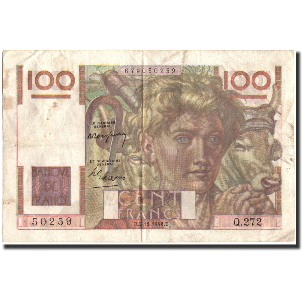 Francja, 100 Francs, Jeune Paysan, 1948, 1948-12-02, EF(40-45), Fayette:28.20