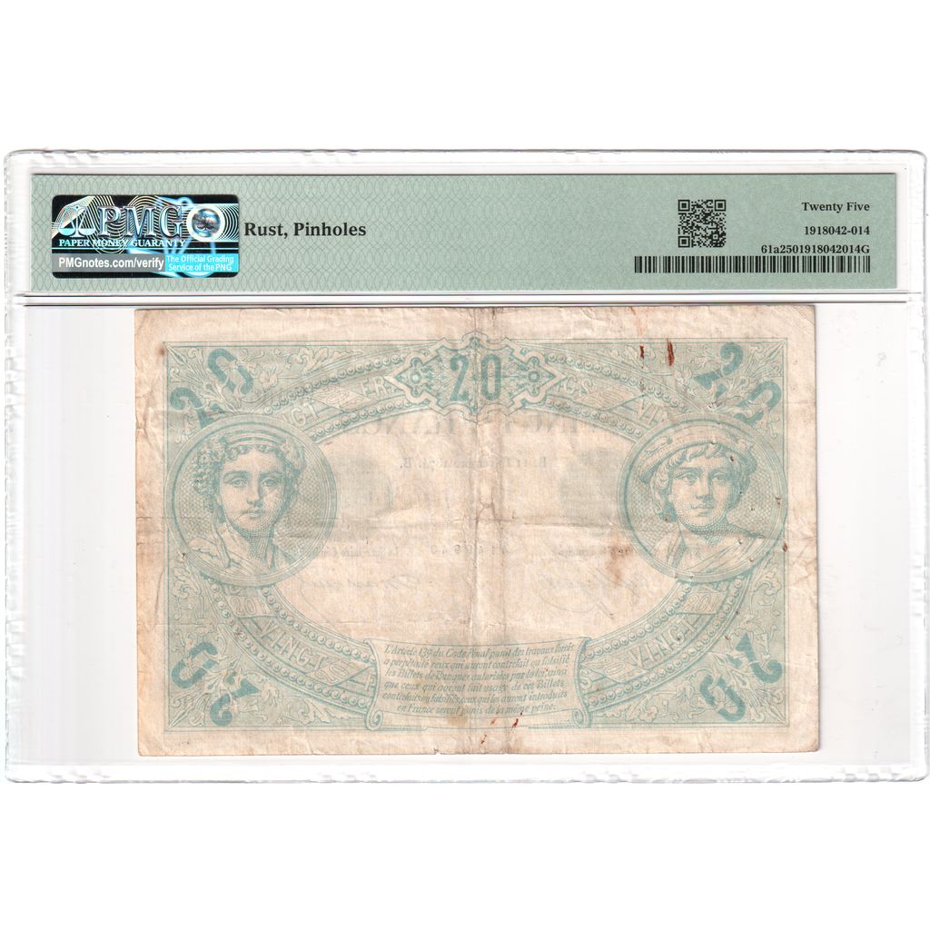 France, 20 Francs, Noir, 1874-12-11, W.166, VF(20-25)