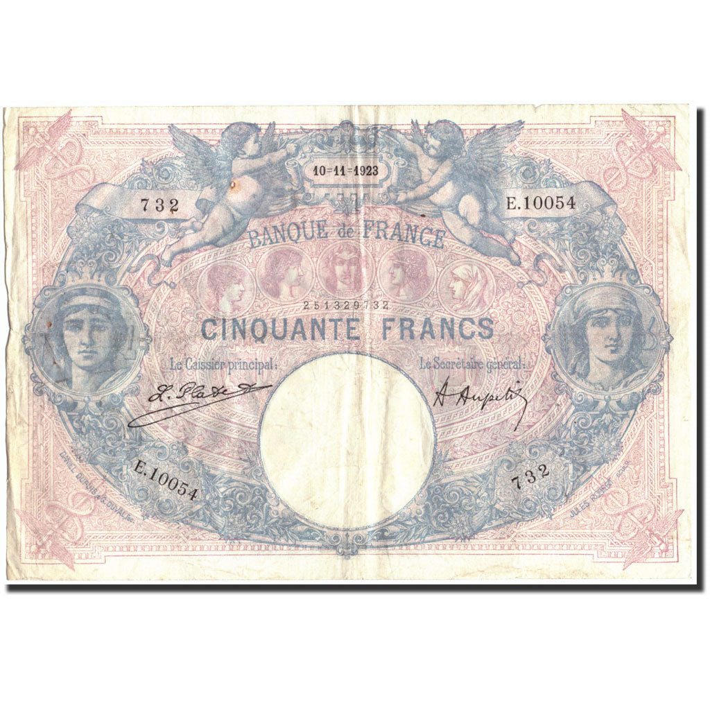 Francja, 50 Francs, Bleu et Rose, 1923, 1923-11-10, VF(30-35), Fayette:14.36