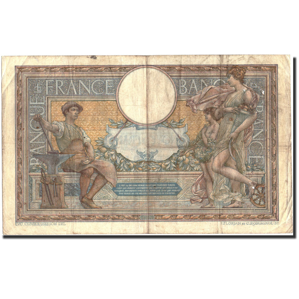 Francia, 100 Francs, 100 F 1908-1939 ''Luc Olivier Merson'', 1909, 1909-03-16