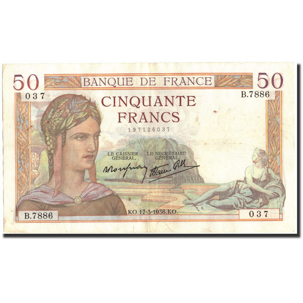Francia, 50 Francs, 50 F 1934-1940 ''Cérès'', 1938, 1938-03-17, BB