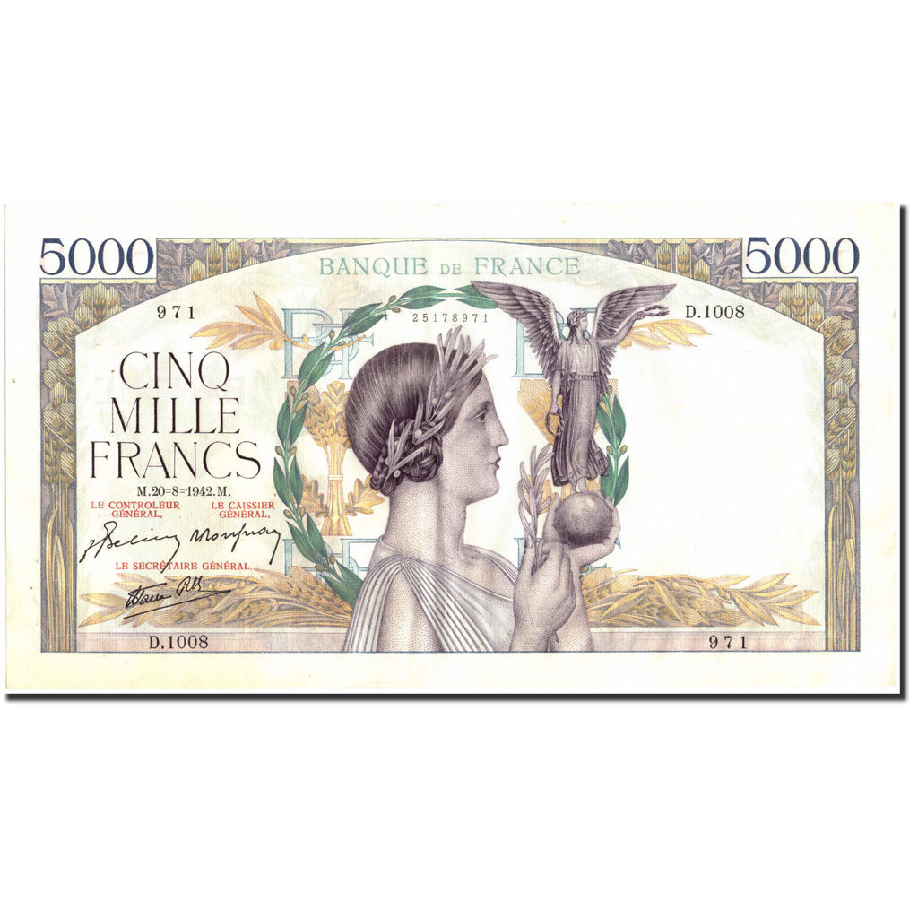 Frankrijk, 5000 Francs, 5 000 F 1934-1944 ''Victoire'', 1942, 1942-08-20, SUP