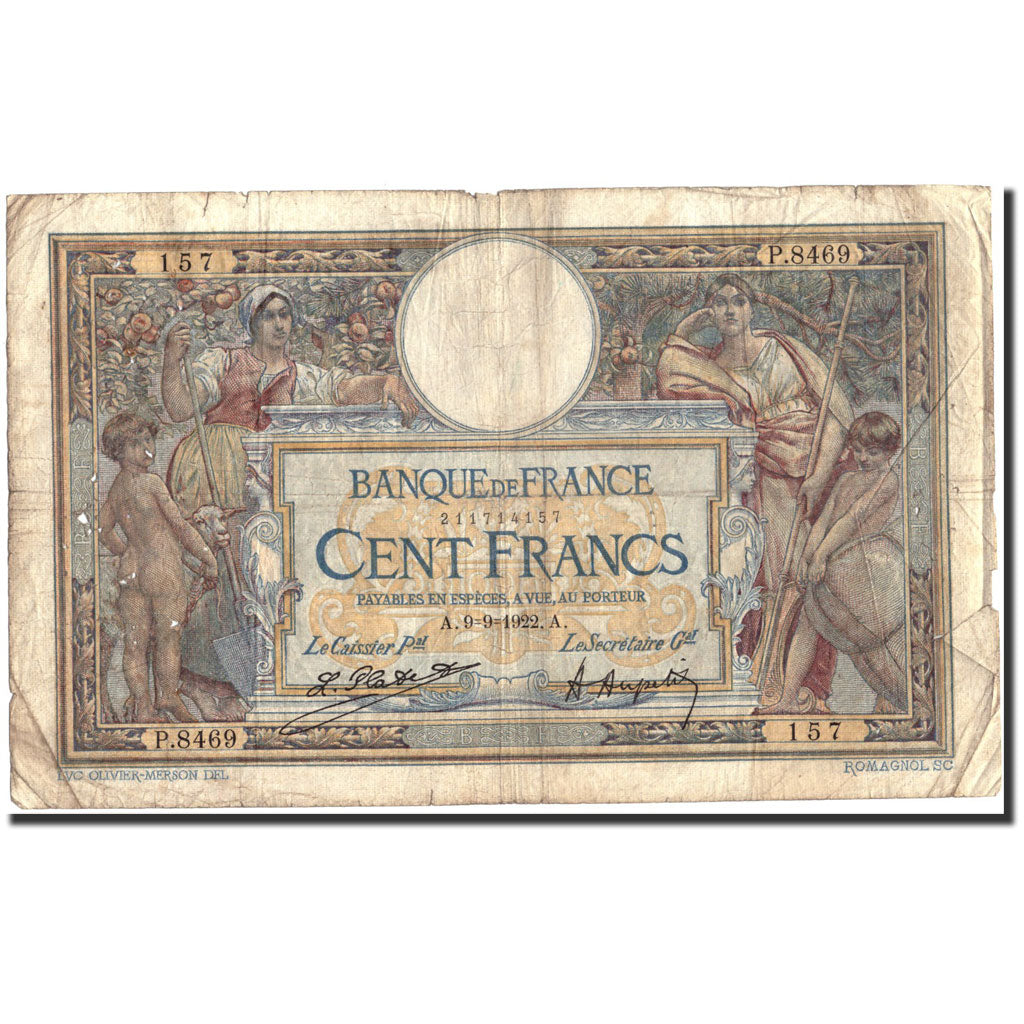 Frankreich, 100 Francs, 100 F 1908-1939 ''Luc Olivier Merson'', 1922