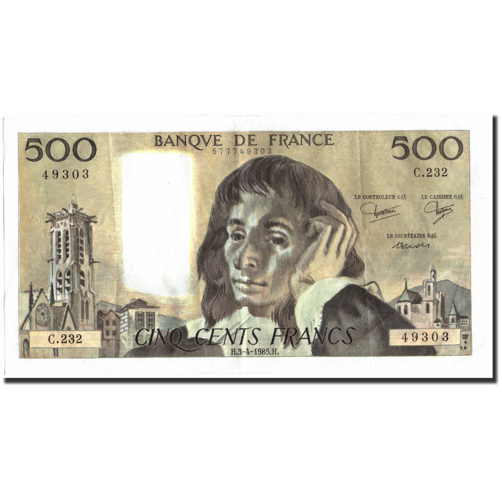 France, 500 Francs, 500 F 1968-1993 ''Pascal'', 1985, 1985-04-03, EF(40-45)