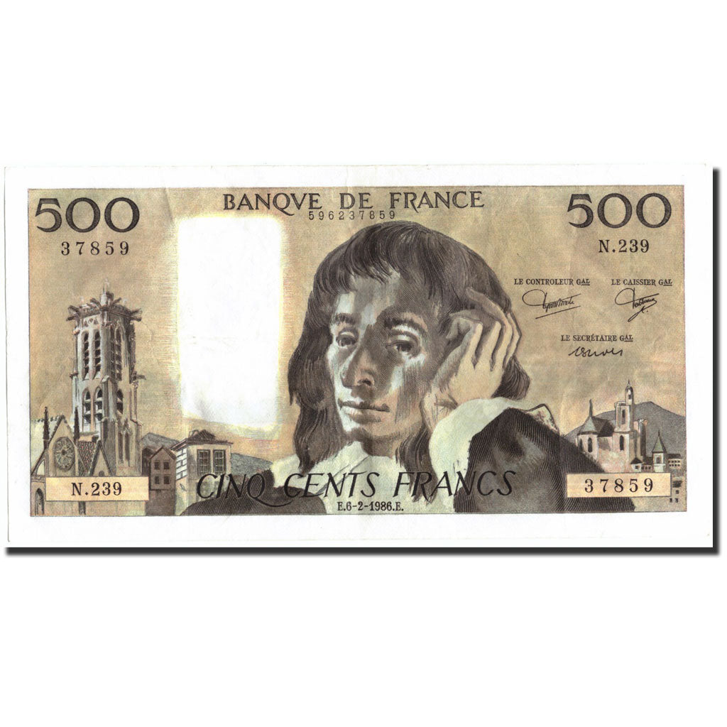 France, 500 Francs, 500 F 1968-1993 ''Pascal'', 1986, 1986-02-06, TTB+