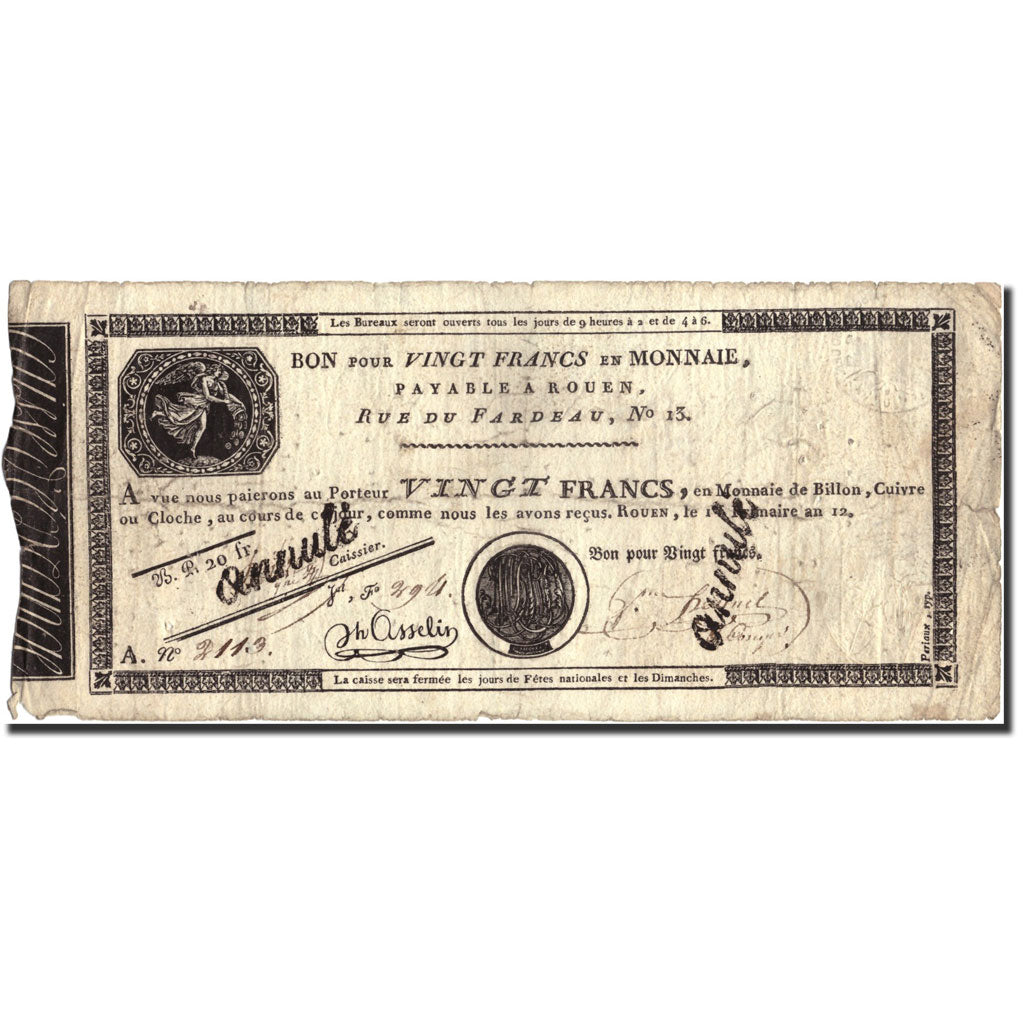 France, 20 Francs, An 12 (1804), F(12-15), KM:S245b