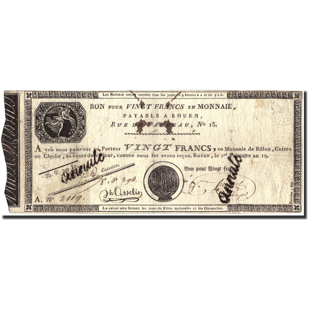 France, 20 Francs, An 12 (1804), F(12-15), KM:S245b