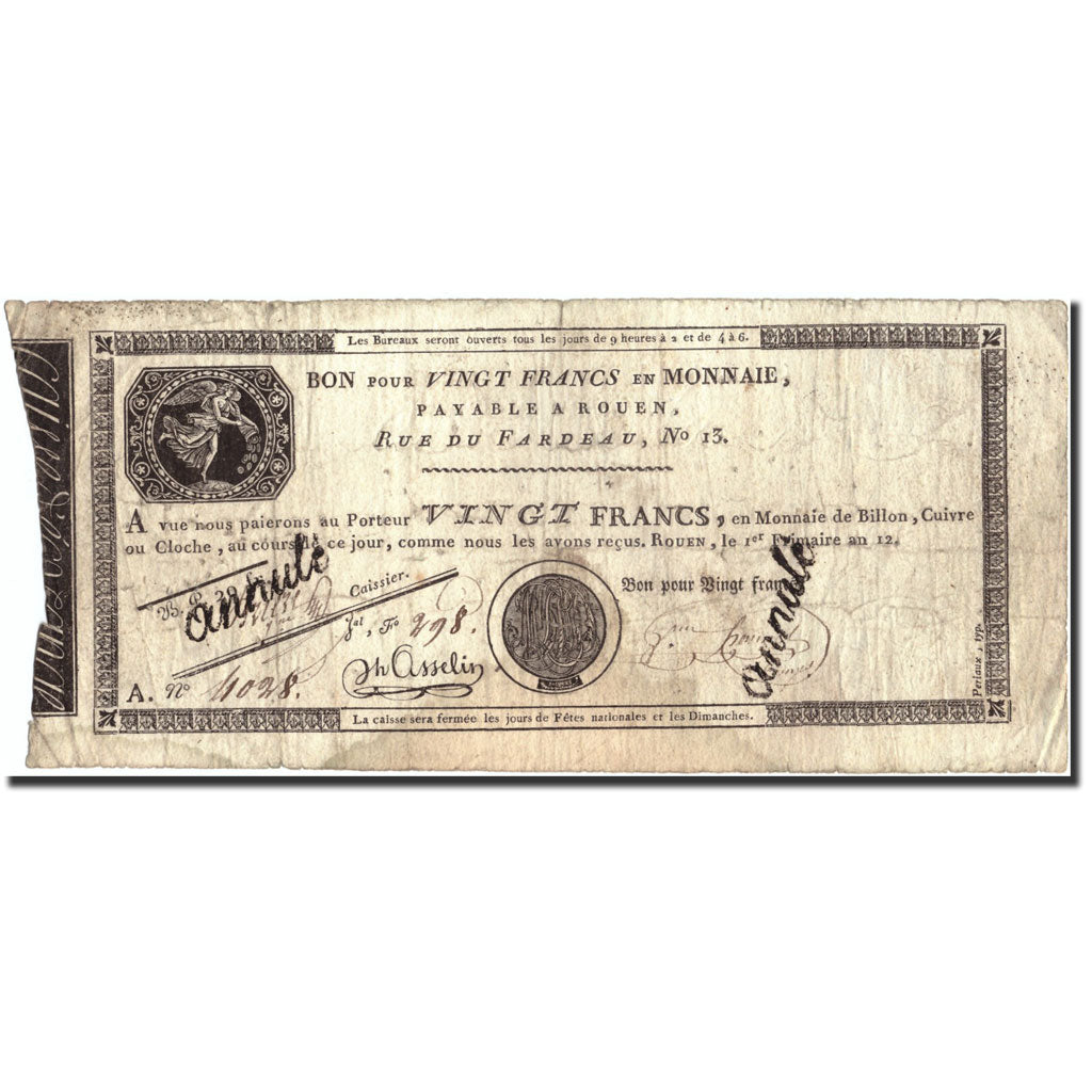 Francia, 20 Francs, An 12 (1804), B, KM:S245b