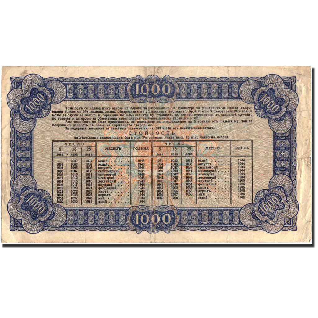 Billete, 1000 Leva, 1943, Bulgaria, 1943, KM:67L, MBC