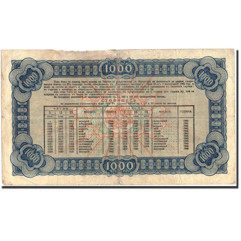 Geldschein, Bulgarien, 1000 Leva, 1944, 1944, KM:67k, S+