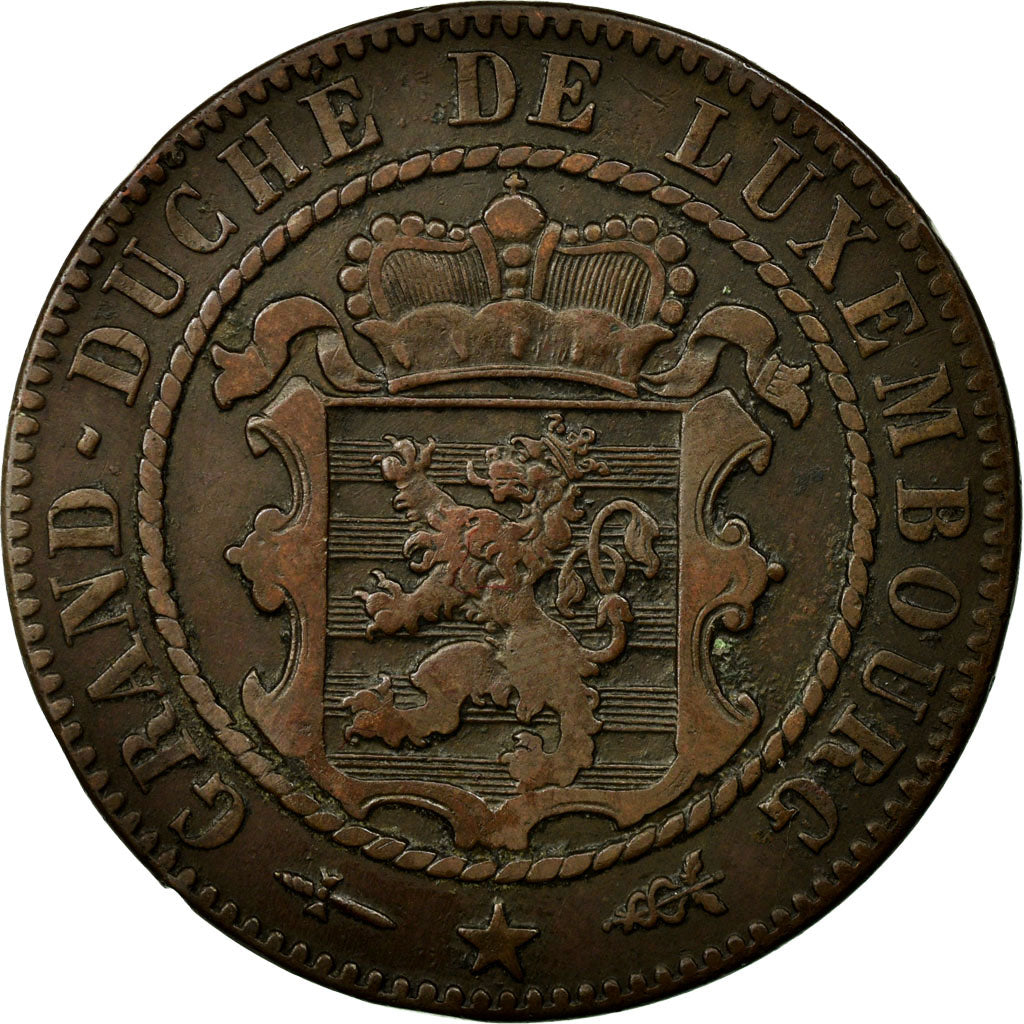 LUXEMBOURG, 10 Centimes, 1870, Utrecht, KM #23.1, EF(40-45), Bronze, 9.90