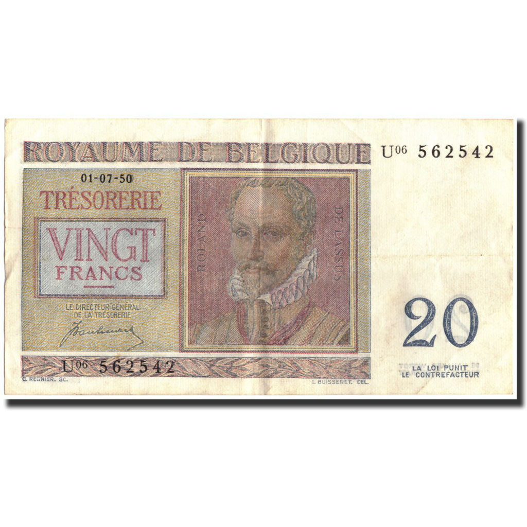 Billet, Belgique, 20 Francs, 1950, 1950-07-01, KM:132a, TTB+