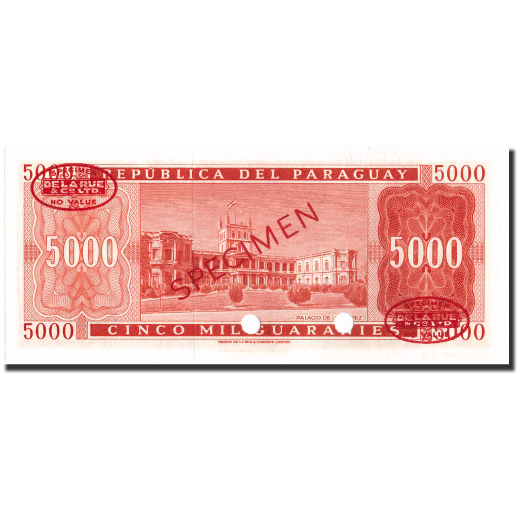 Billet, Paraguay, 5000 Guaranies, 1952, 1952, Specimen TDLR, KM:202s, NEUF