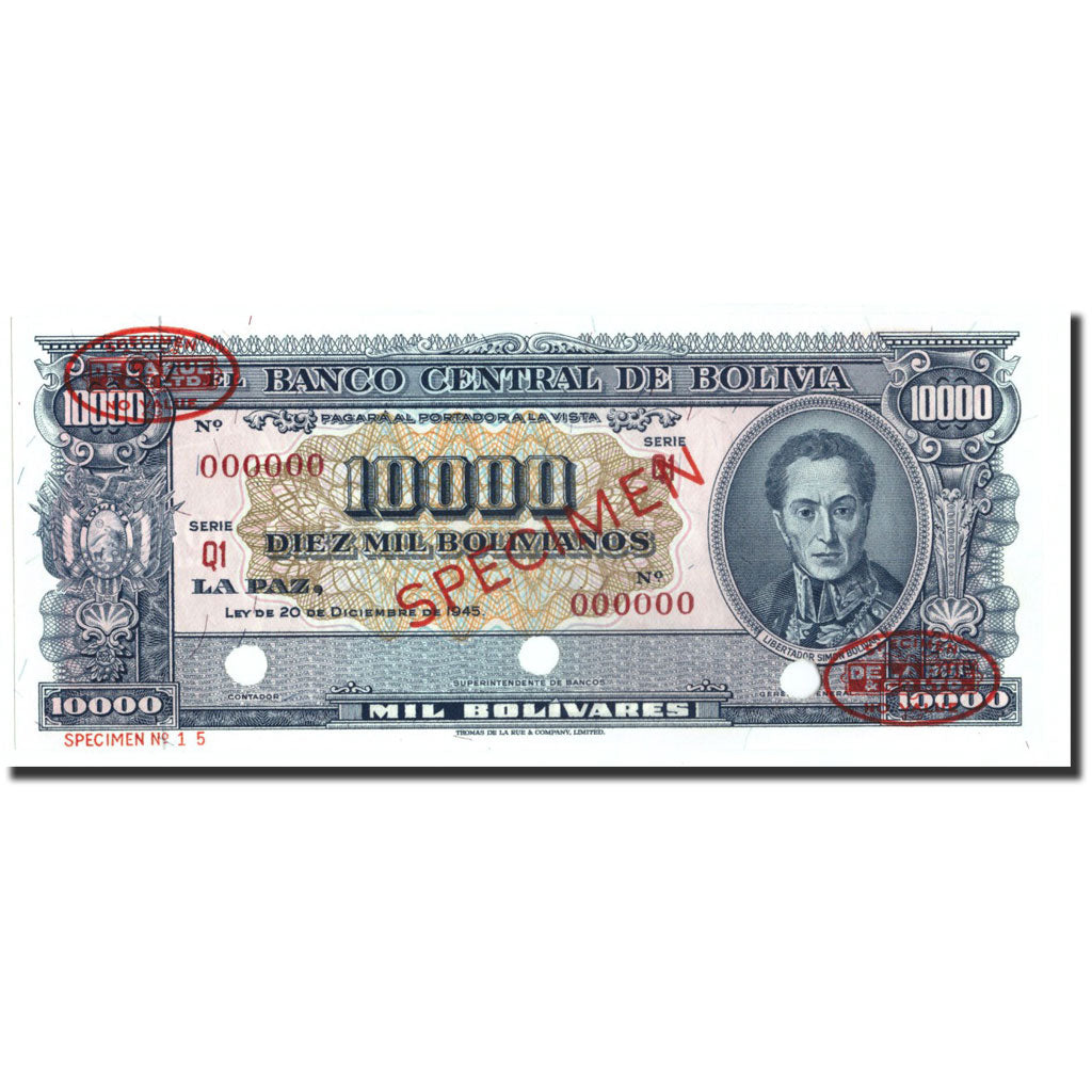 Bolivia, 10,000 Bolivianos, Specimen, UNC 64, PMG