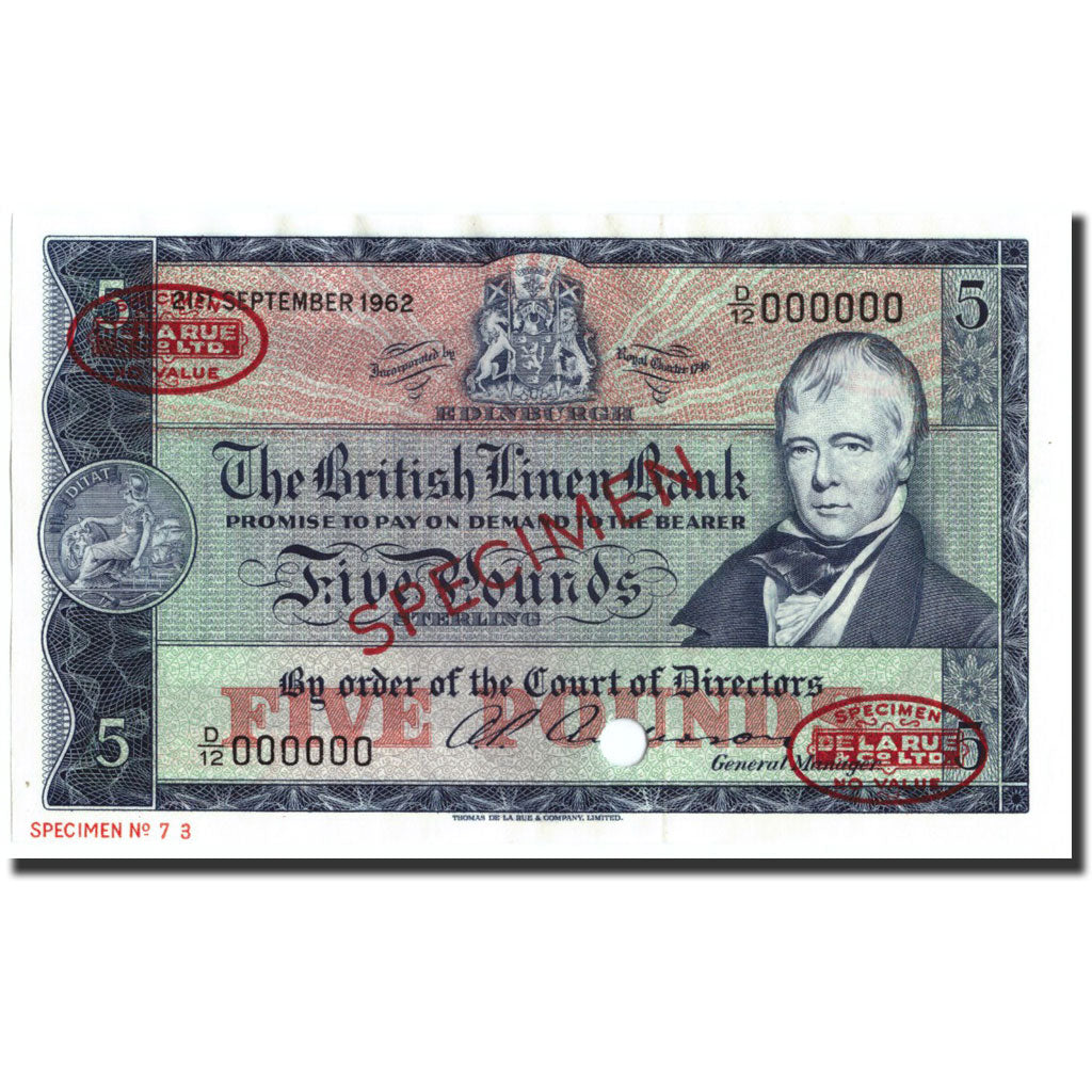 Scotland, 5 Pounds, Specimen, UNC 64, PMG