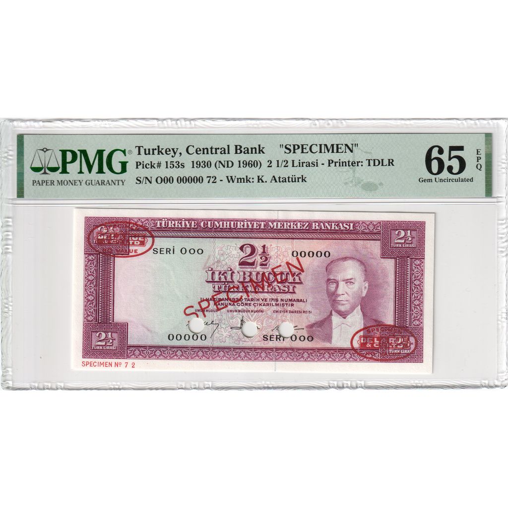 Geldschein, Türkei, 2 1/2 Lira, 1930, 1930, Specimen, KM:153s, UNZ