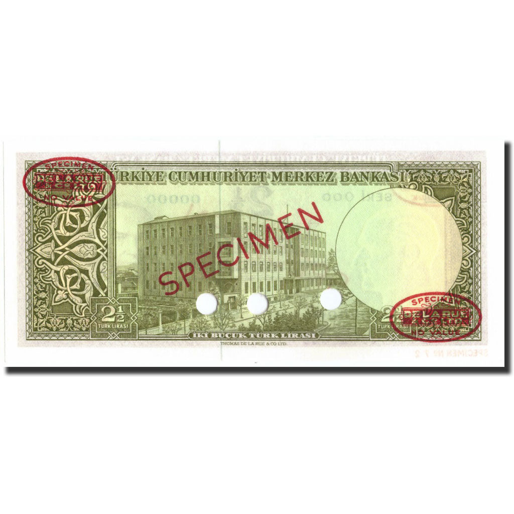 Banknote, Turkey, 2 1/2 Lira, 1930, Specimen TDLR, KM:153s, UNC(65-70)