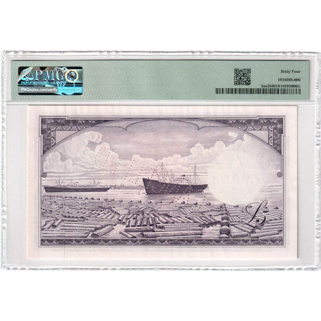 Ghana, 5 Pounds, 1958-07-01, Specimen, UNC 64, PMG