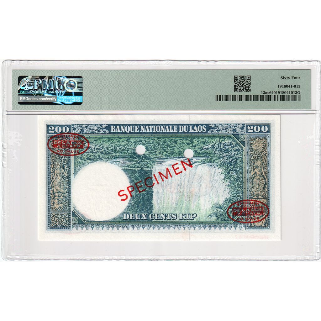 Banknote, Lao, 200 Kip, 1963, Specimen TDLR, KM:13s2, UNC(65-70)