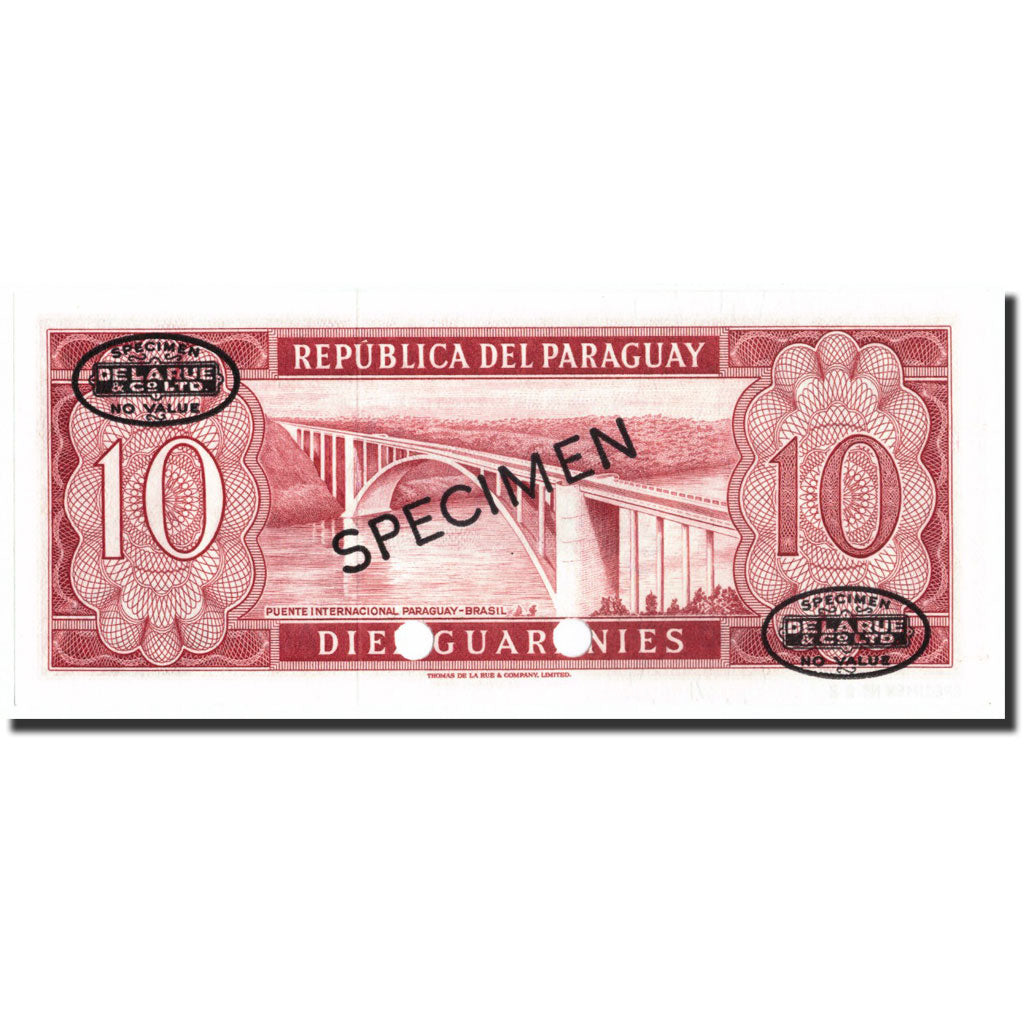 Billete, 10 Guaranies, 1952, Paraguay, 1952, Specimen, KM:196s, UNC