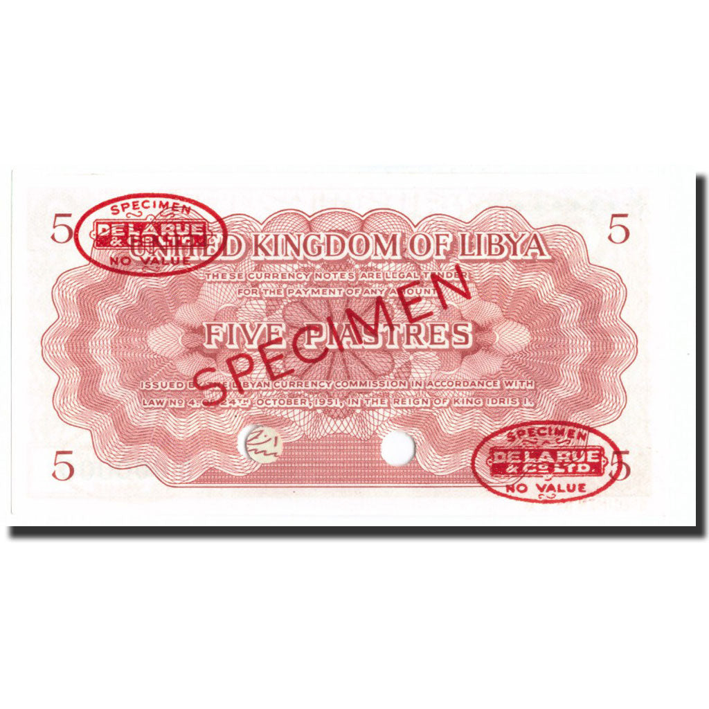 Libya, 5 Piastres, 1951, Specimen, UNC 64, PMG