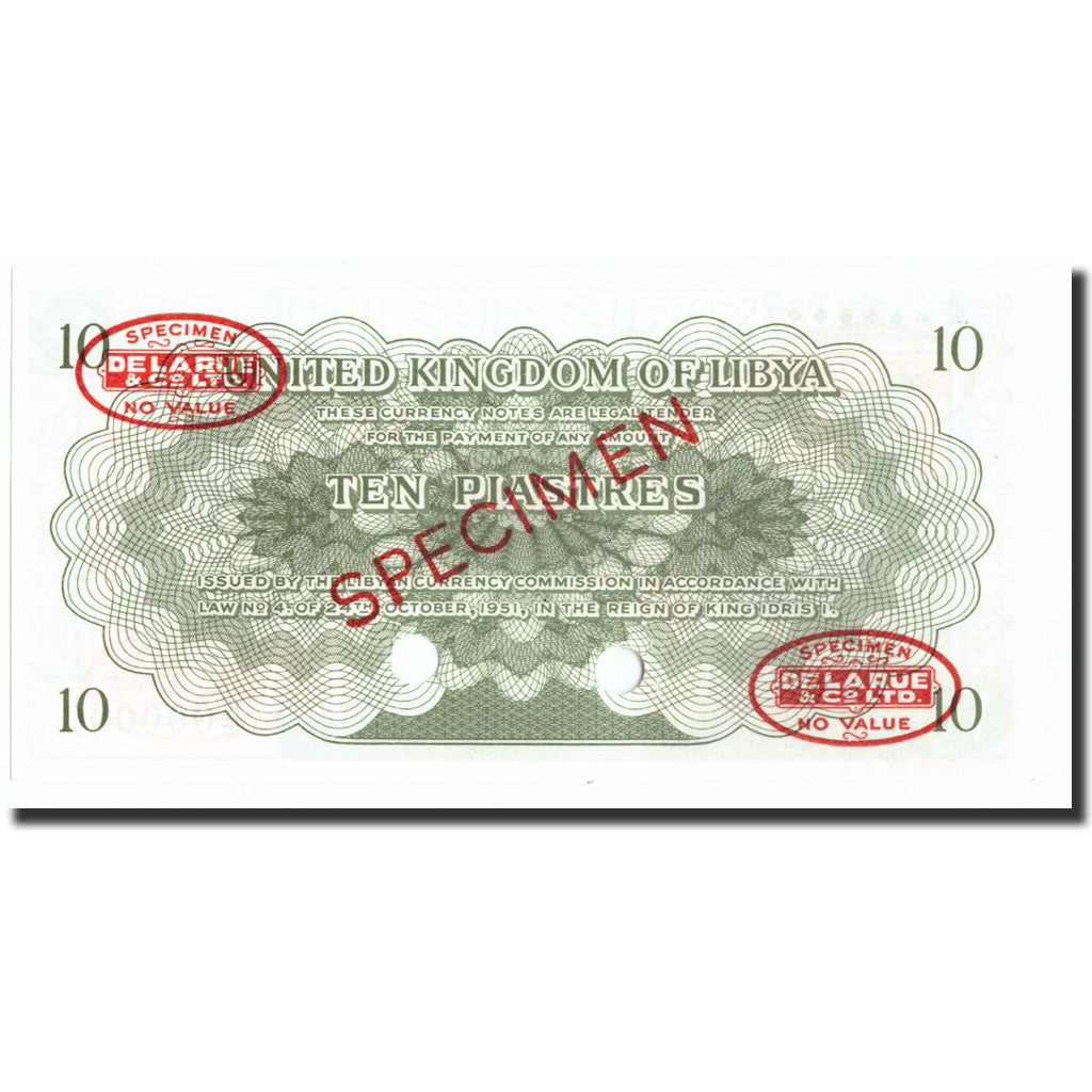 Biljet, Libië, 10 Piastres, 1951, Specimen, KM:6, NIEUW