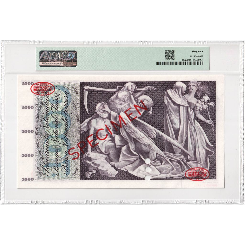 Biljet, Zwitserland, 1000 Franken, Specimen, KM:52s, NIEUW