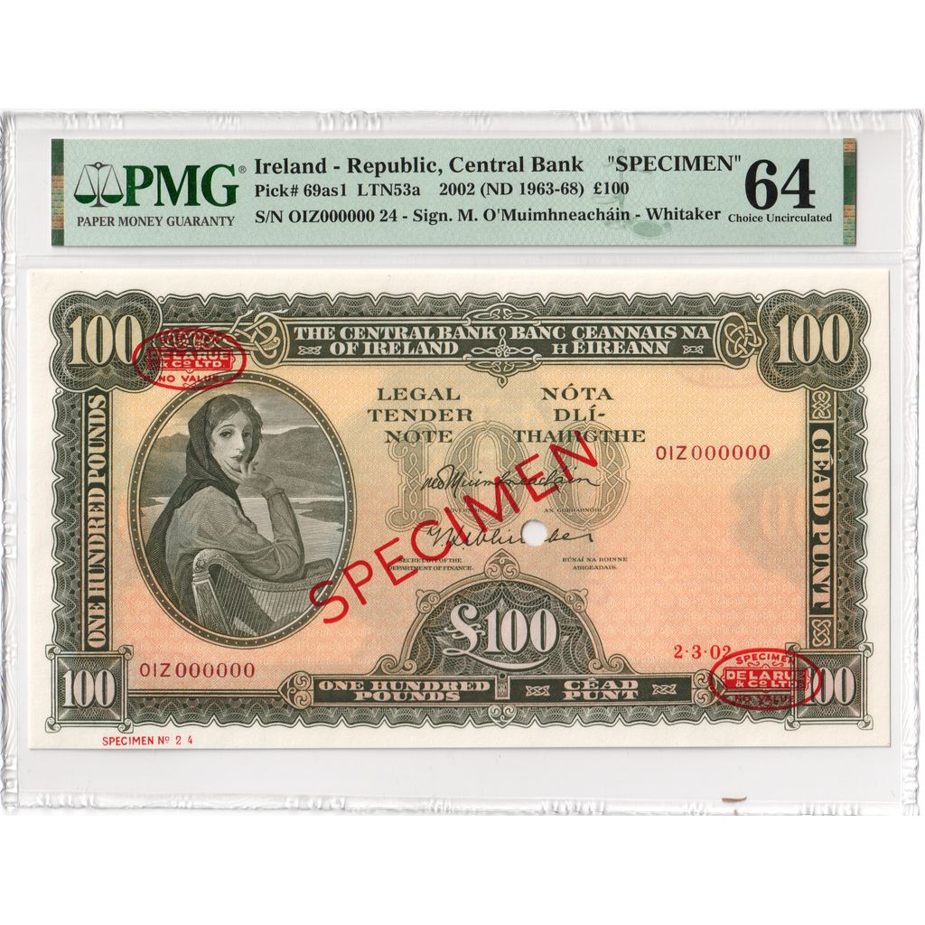 Billet, Ireland - Republic, 100 Pounds, 1970-75, Specimen, KM:69a, NEUF