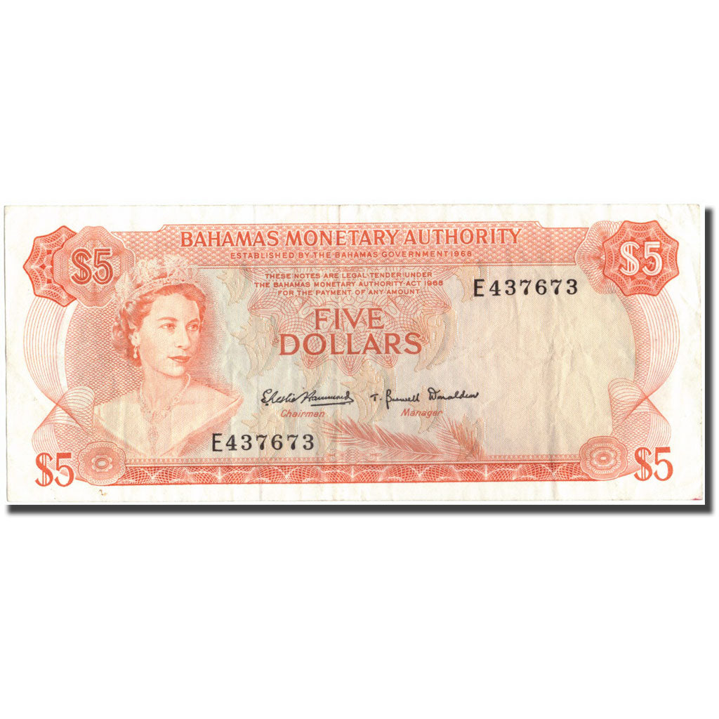 Billet, Bahamas, 5 Dollars, 1968, KM:29a, TTB