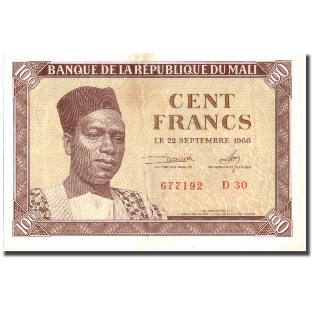 Banknote, Mali, 100 Francs, 1960, 1960-09-22, KM:2, VF(30-35)
