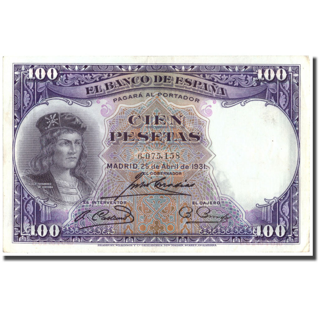 Banknot, Hiszpania, 100 Pesetas, 1931, 1931-04-25, KM:83, AU(50-53)
