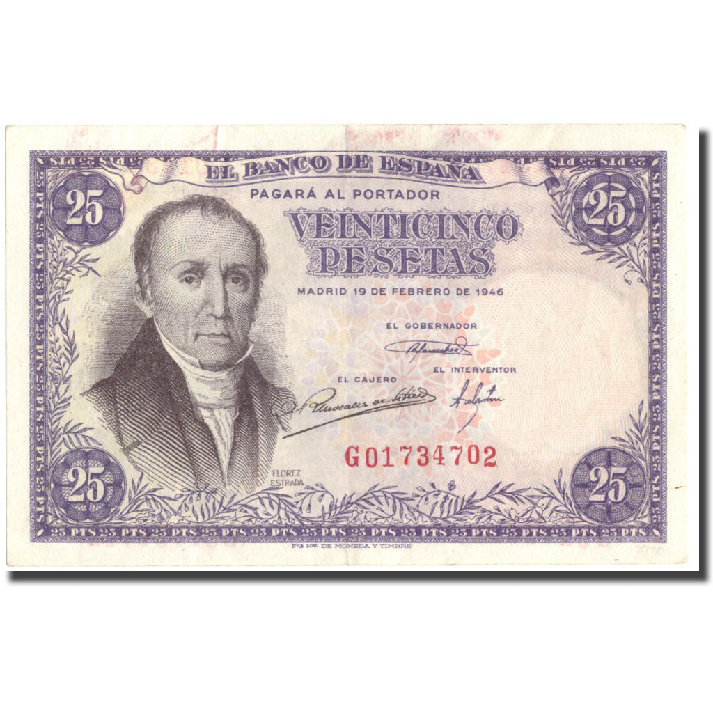 Banknote, Spain, 25 Pesetas, 1946, 1946-02-19, KM:130a, AU(50-53)