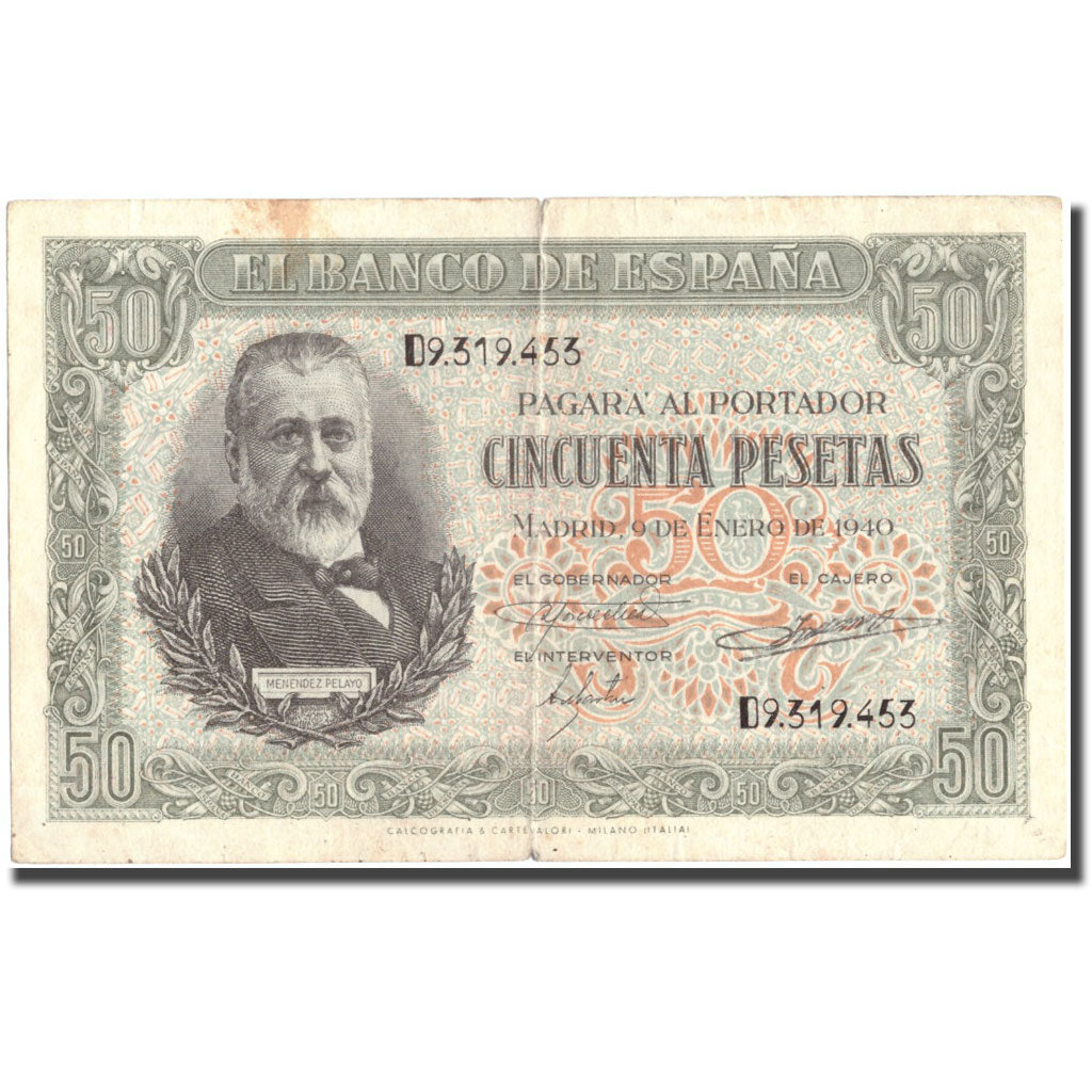 Billet, Espagne, 50 Pesetas, 1940, 1940-01-09, KM:117a, TB