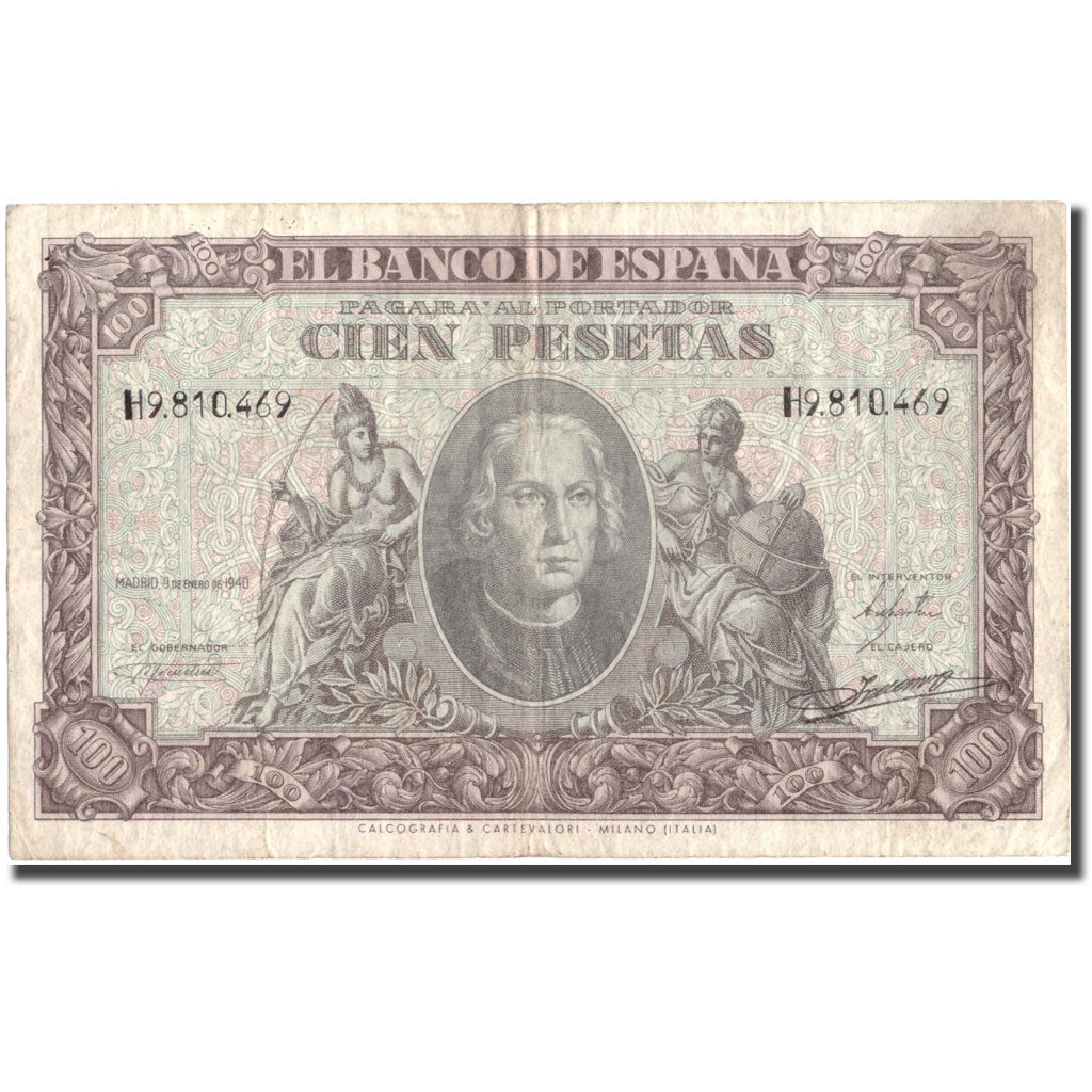 Billete, 100 Pesetas, 1940, España, 1940-01-09, KM:118a, MBC