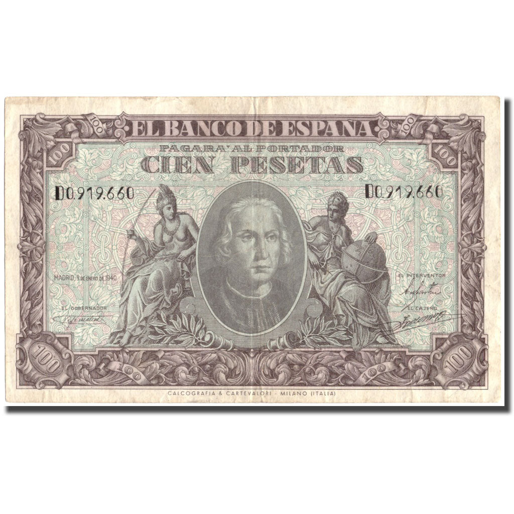 Biljet, Spanje, 100 Pesetas, 1940, 1940-01-09, KM:118a, TTB