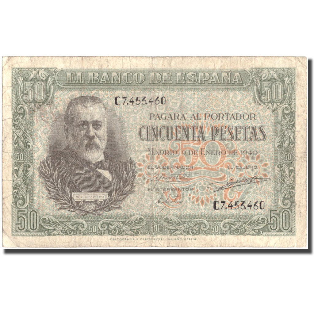 Biljet, Spanje, 50 Pesetas, 1940, 1940-01-09, KM:117a, TB+