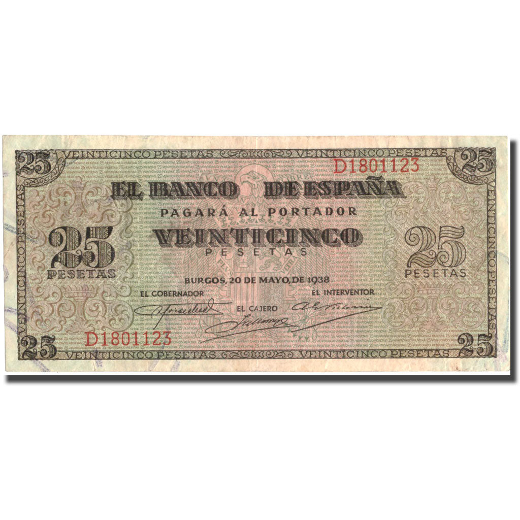 Banconote, Spagna, 25 Pesetas, 1938, 1938-05-20, KM:111a, BB+